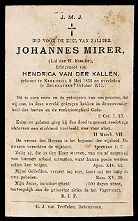 Bidprentje Johannes Mirer